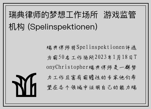 瑞典律师的梦想工作场所  游戏监管机构 (Spelinspektionen)